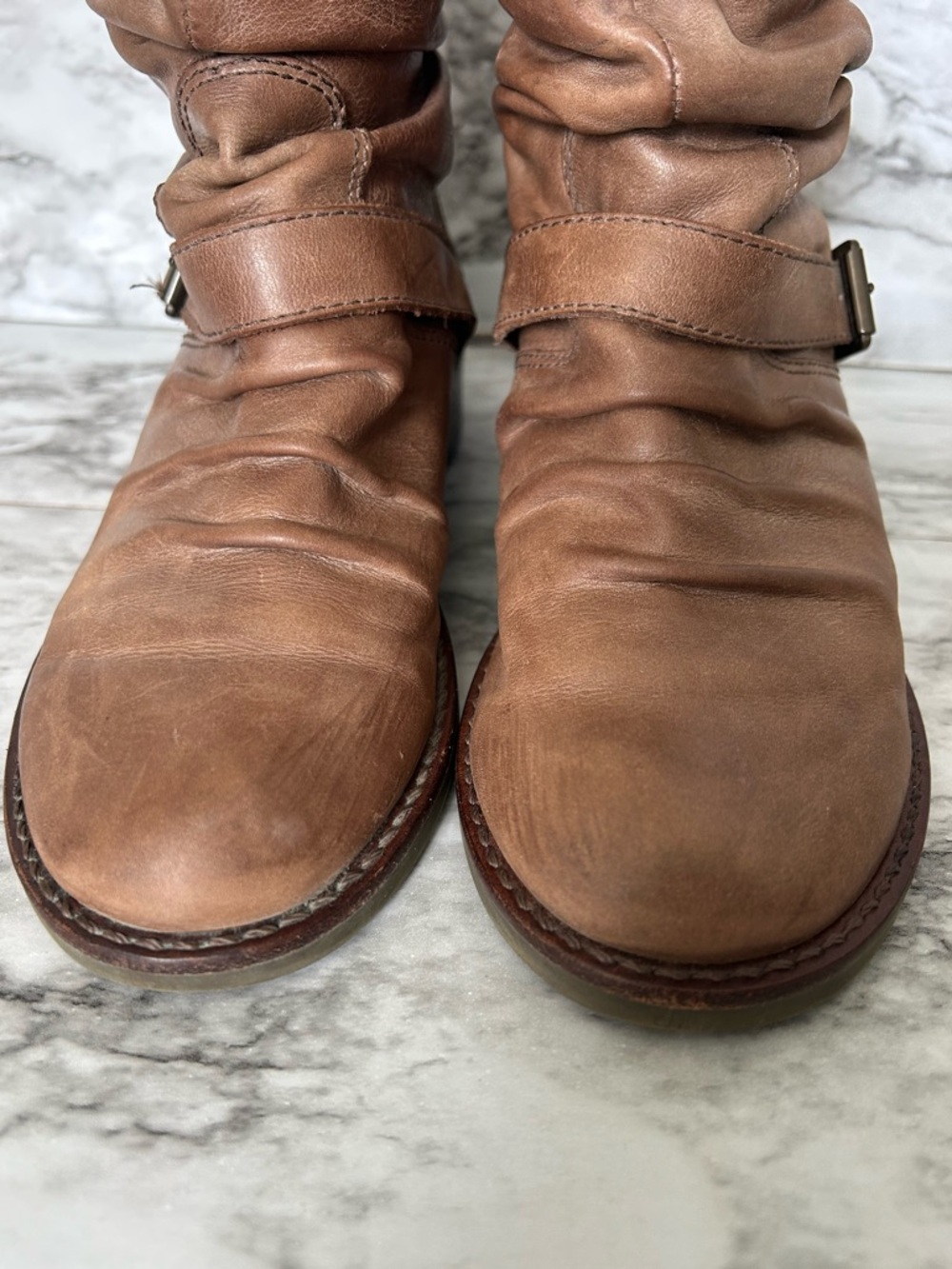 Matisse | women’s size 6.5 leather Boots slouchy, distressed buckle moto style - Picture 2 of 13